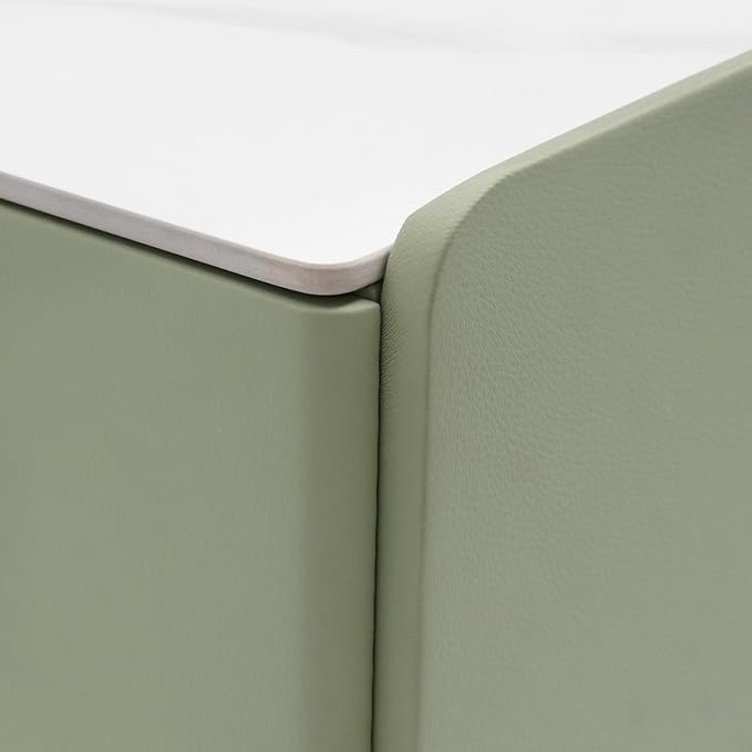 Narrow Nightstand with 3 Drawers, Narrow Side Table End Table Leather Bedside Cabinet Slim Storage Bedside Table for Small Space Bedroom Living Room Dormitories (Green)