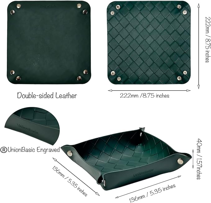 UnionBasic Small Valet Tray, Jewelry Tray for Rings Watches Earrings, Entryway Catchall Caddy for Coins Keys Change, Nightstand Bedside Valet Holder, Trays for Electronic Gadgets, Woven Vintage Green