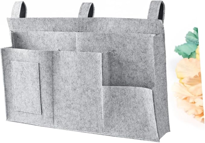 GLEAVI Felt Fabric Hanging Organizer Storage Bag for Bedside Dorm Car and Sofa Capacity with Mesh Pockets for Phone Snacks Books Chargers Easy to Attach to Bed Rails