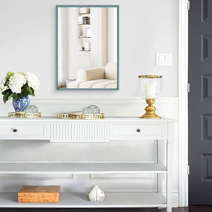 AAZZKANG Metal Wall Mirror with Frame Rectangular Large 26"x18" Decorative Bedroom Bathroom Hanging Mirror Home Wall Decor