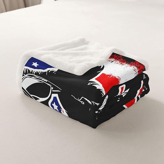 Dirt Bike Fleece Throw Blanket 40"X50" Retro American Flag Throw Blanket For Kids Boys Teen Men,Motocross Rider Sherpa Blanket Black Tie Dye Red Blue Usa Flag Plush Blanket For Bed Sofa Couch