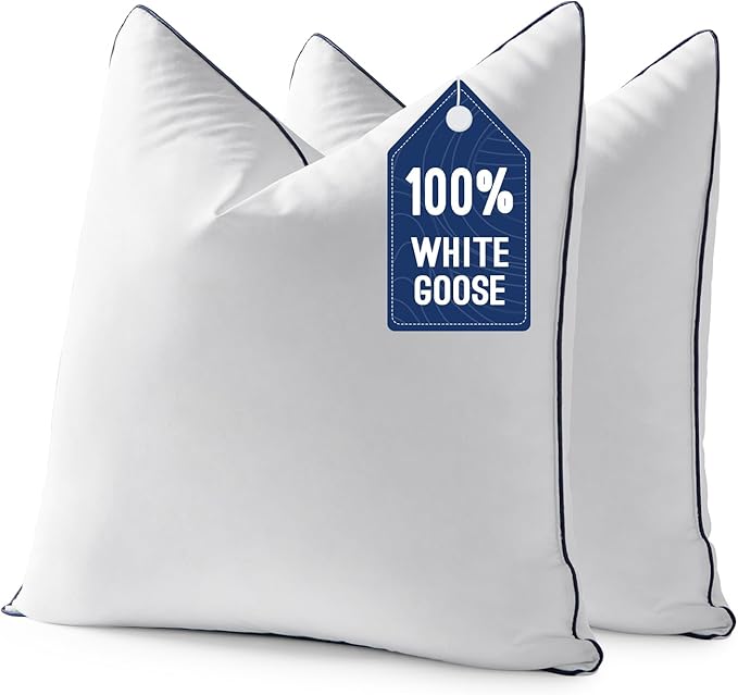 MIULEE Goose Feather Down 18x18 Pillow Insert Set of 2 with 100% Down-Proof Cotton Cover, Soft Fluffy Decorative Pillow for Sofa Bed Couch Living Room White