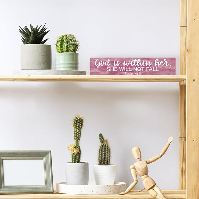 AGMDESIGN God is Within Her She Will Not Fall Wooden Sign, Women's Faith Decor for Wall, Christian Jesus Hanging Wooden Plaque for Home Farmhouse Prayer Room, Inspirational Gifts for Christian Sisters