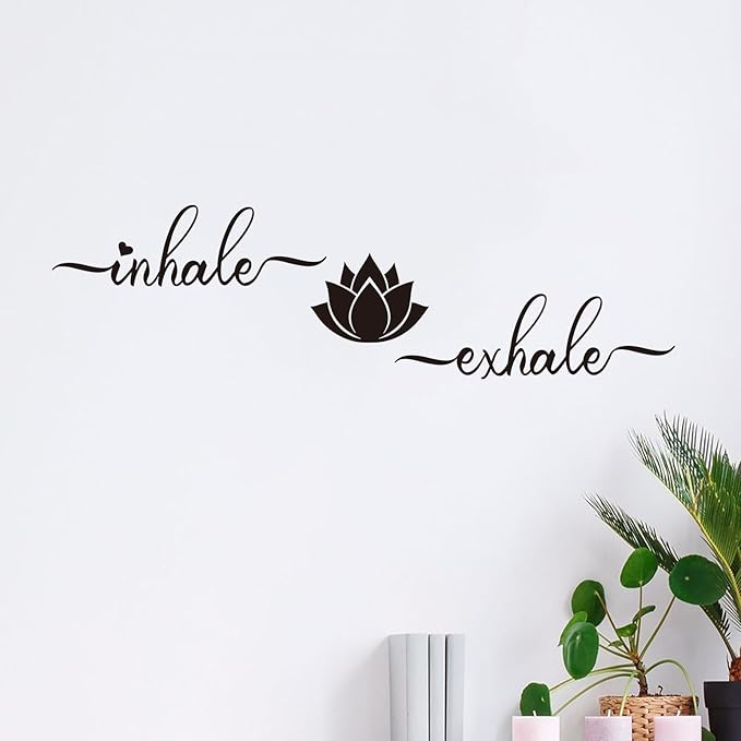 Yoga Quotes Wall Stickers for Bedroom: Zen Lotus Flower Home Meditation Vinyl Art Wall Decals for Living Room Bathroom - Inhale Exhale 45" X 12.6"