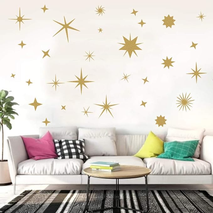 Sparkle Decals Star Wall Decals Nursery Wall Decal Kids Room Decor Stars Walls Art Murals Baby Room Star Stickers Peel and Stick Removable Decal Celestial Decoration(Vintage Gold)
