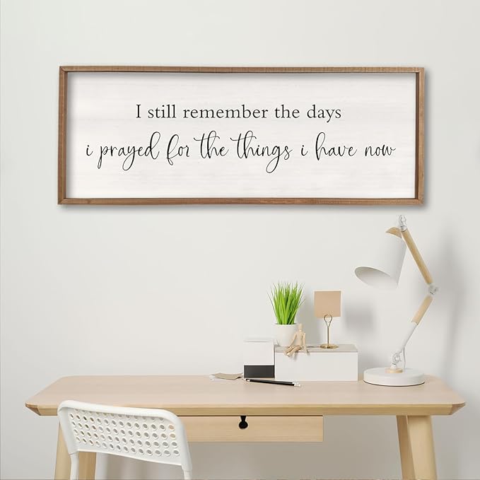 I Still Remember the Days I Prayed Sign 32" x 12" Large Living Room Wall Decor Wooden Vintage Framed Plaque Country Bedroom Hanging Home Farmhouse Inspirational I Prayed Wall Art (Wood)