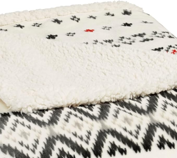 Eddie Bauer - Twin Size Blanket, Ultra-Soft Plush Bed Blanket with Faux Shearling Reverse, Oversized Bedding for Couch or Bed (Mountain Village Red)