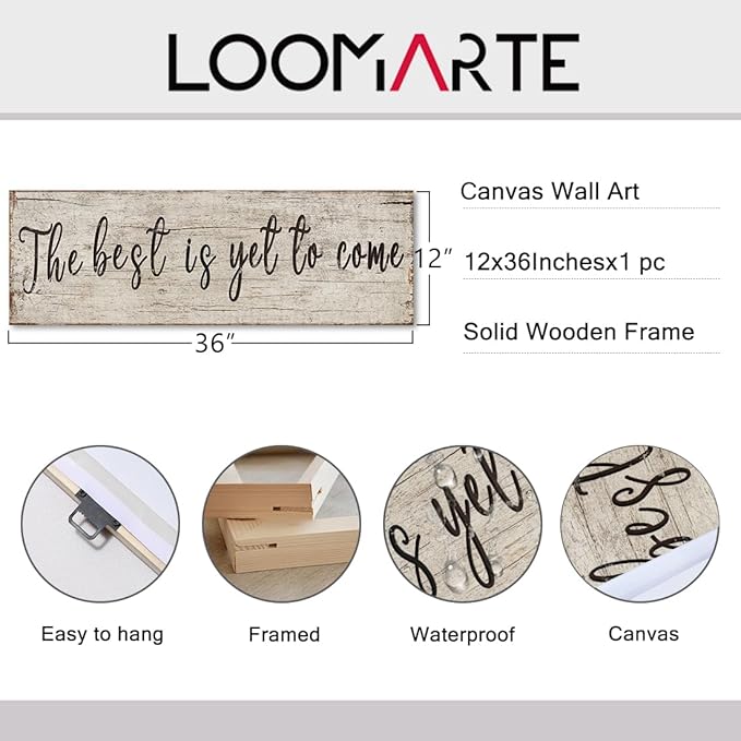 Inspirational Wall Art Decor - The Best is Yet to Come Sign - Office Motto Canvas Print Vintage Rustic Picture Motivational Wooden Photo for Bedroom Living Room Home Office Decor, 12x36 Inch