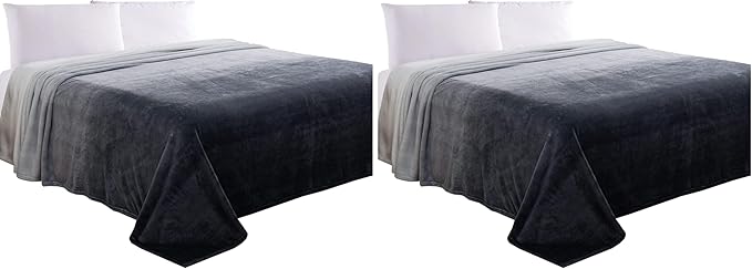 Elegant Comfort Luxury Velvety Feel Blanket, All-Season Lightweight Blanket, Ultra Plush, Soft, Cozy-Fuzzy Flannel Fleece for Couch, Sofa, Bed, Travel, Ombre Design, Twin/Twin XL, Gray (Pack of 2)