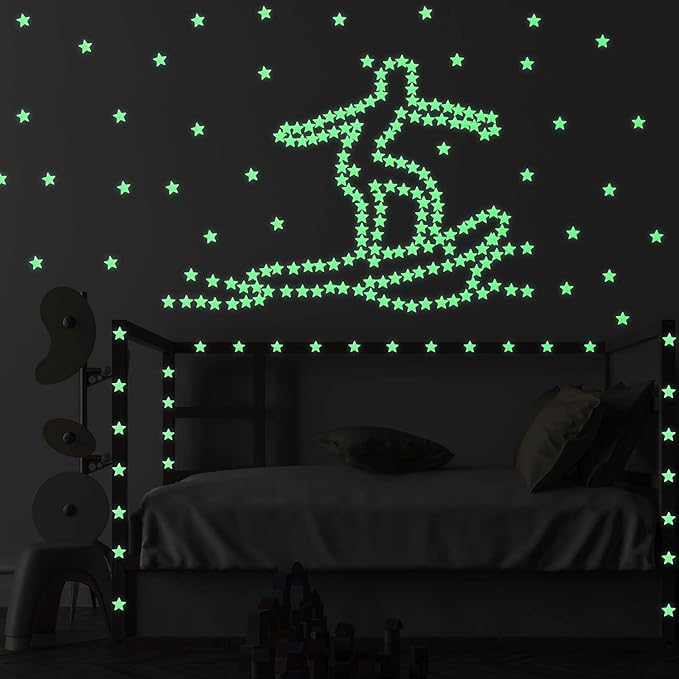 AM AMAONM 100pcs Glow in The Dark Luminous Stars Fluorescent Noctilucent Plastic Wall Stickers Murals Decals for Home Art Decor Nursery Ceiling Wall Decorate Kids Babys Bedroom Room Yellow