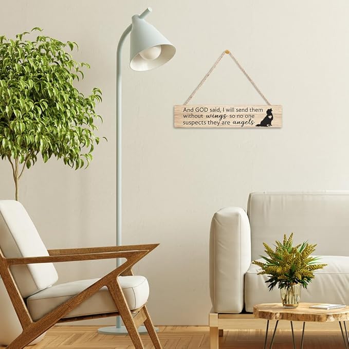 AGMDESIGN And God Said I Will Send Them Without Wings So No One Suspects They Are Angels Wooden Sign, Dog Cat Lovers Sign, Pet Lover Gifts for Woman Mother Aunt Grandma, Pet Commemorative Gifts