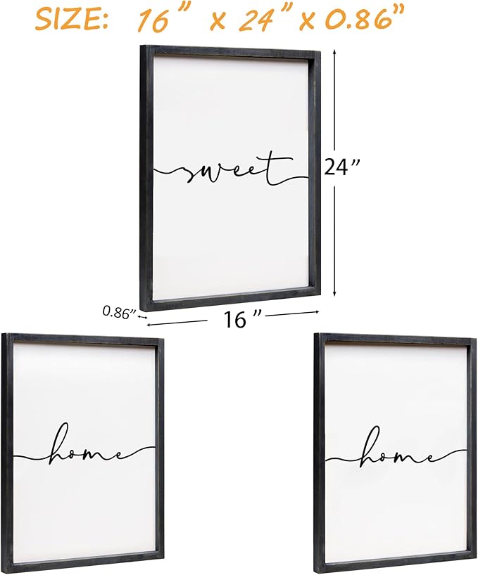 Set of 3 Framed Farmhouse Home Sweet Home Sign Above Bed Wall Decor for Bedroom Decor Wall Art Wood Signs