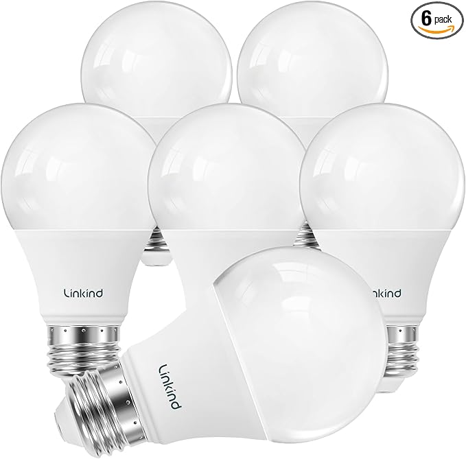 Linkind A19 LED Light Bulb, 60W Equivalent Light Bulbs, 8.5W 5000K Daylight, 840 Lumens Non-Dimmable LED Bulb, E26 Standard Base, Energy Efficient, 6-Pack