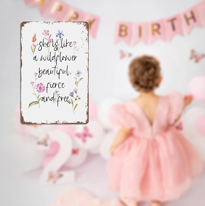 Wildflower Decor Vintage Party Decor Funny Tin Sign For Birthday Party Wildflower Baby Shower Decorations Outdoor Metal Wall Art Garage Metal Sign She Is Like A Wildflower Beautiful Fierce And Free
