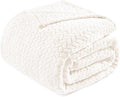 Exclusivo Mezcla Fleece Twin Size Blanket for Bed, 60x80 Inches Soft Cozy Jacquard Flannel Blankets, Lightweight Fuzzy Plush Warm for Women, Off White
