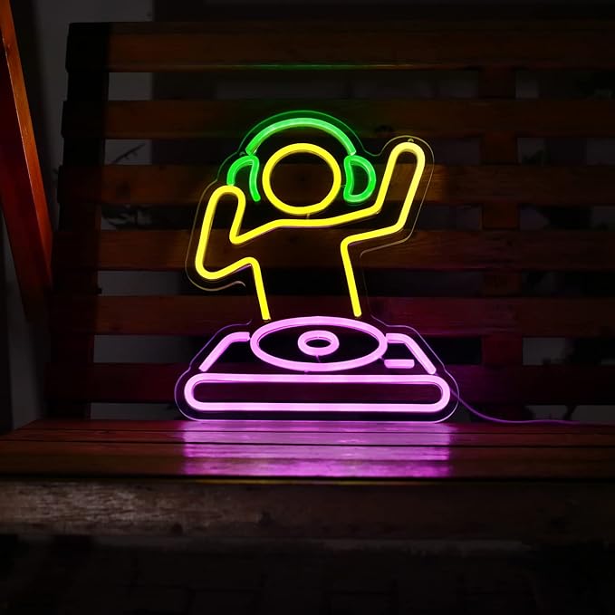 DJ player Neon Sign for Bar USB Operated Neon Light Sign for Man Cave, Anime Neon Sign Dimmable LED Neon Light for Wall Decor, Cute Neon LED Sign for Bar Party Wall Art Decoration