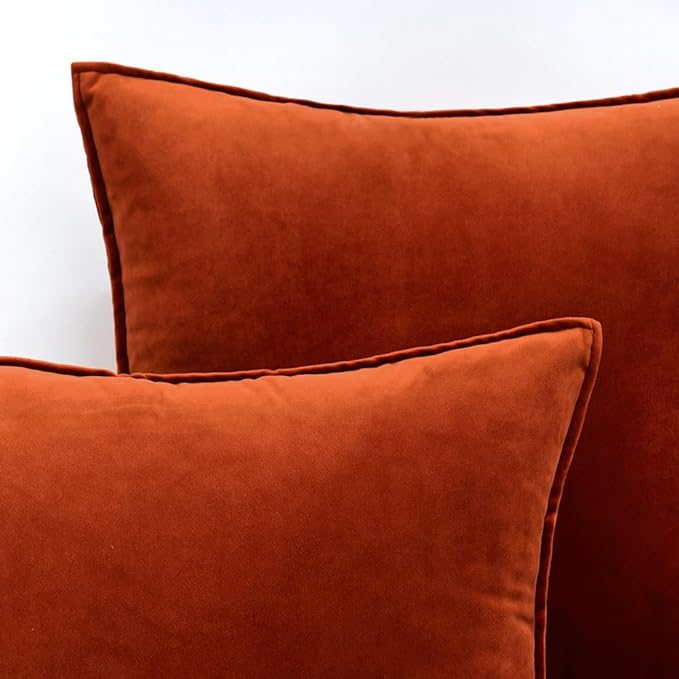 MIULEE Burnt Orange Velvet Throw Pillow Covers 18x18 Soft Decorative Solid Square Cushion Cases Pack of 2 Modern Luxury Home Decor for Couch, Sofa, Bedroom