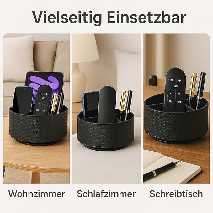 Remote Control Holder 360° Spinning Controller Holder TV Remote Caddy End Table Organizer Storage Bedside Nightstand Couch Caddy of Couch for Call Phone PU Leather Side Table Organizer