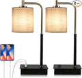 2-Pack Touch Bedside Lamps - 3-Way Dimmable with USB A+C & AC Outlet, 2700K Warm White LED Table Lamps for Bedroom/Living Room/Office, White Linen Shade (Include 2 Bulbs)