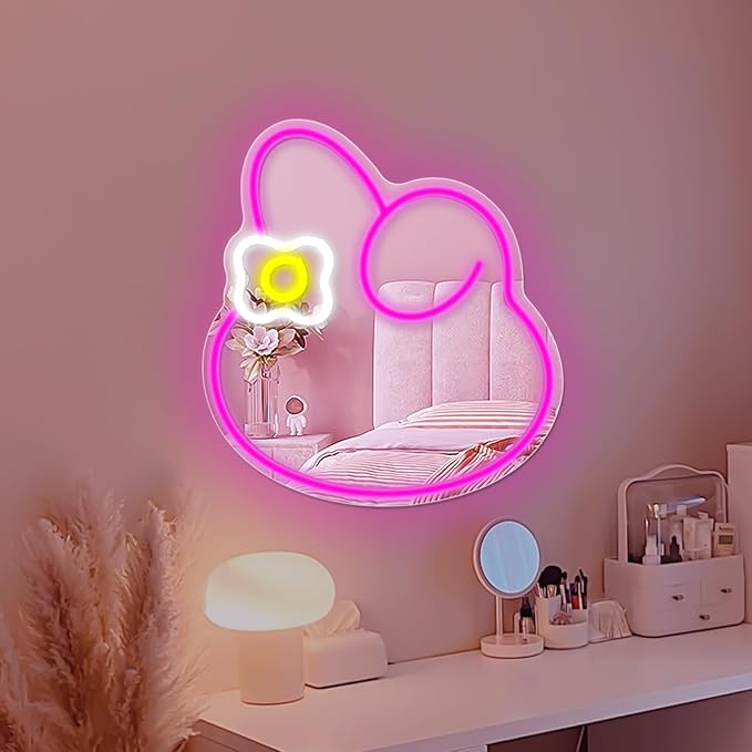 Anime Melody Mirror Neon Sign Dimmable Led Neon Mirror Sign for Dresser Room Decor Anime Wall Neon Light Up Acrylic Bedroom Wall Locker Room Living Room