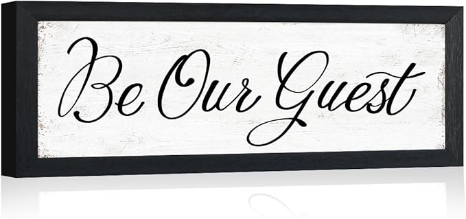 HLJ ART Be Our Guest Wall Decor: Guest Bedroom Signs Wall Decor Above Bed Rustic Farmhouse Bedroom Wall Art Decor Framed Inspirational Wall Art Small Sign Wall Plaques 6"" x 14.5""