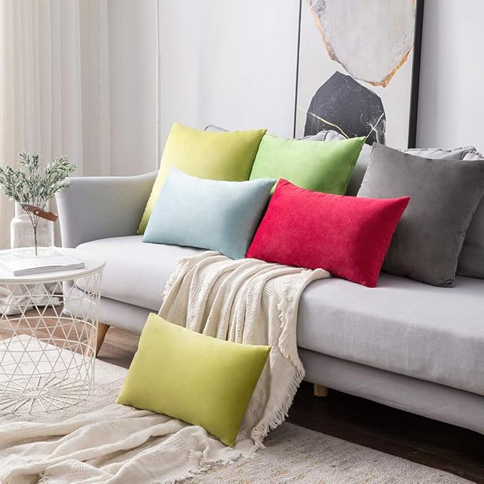MIULEE Velvet Throw Pillow Covers 12x20 Inch, Pack of 2 - Dark Grey, Soft Solid Lumbar Decorative Pillow Covers Modern Luxury Home Decor for Chair Couch Sofa Bedroom Livingroom
