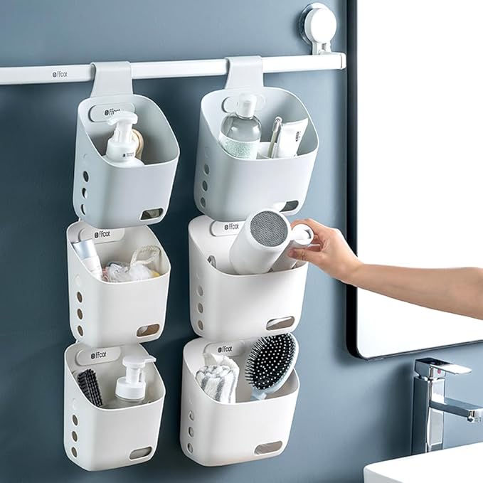 LeleCAT Plastic Hanging Basket Kitchen Storage organizer, Basket with Detachable hook, Hang it behind a door or on a railing, Over the Cabinet Door (White, Large-2 Pack)