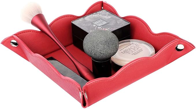 Valet Tray for Men Women 2 Pack - PU Leather Travel Catchall Tray Organizer - Desk Bedside Nightstand Storage Box for Jewelry Key Phone Remote Controller Wallet Watch Glasses Readers -Red