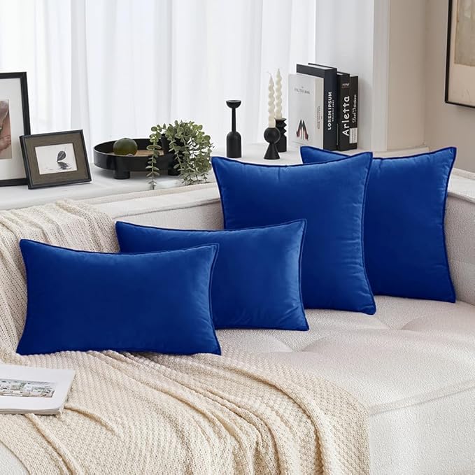 MIULEE Royal Blue Velvet Throw Pillow Covers 18x18 Soft Decorative Solid Square Cushion Cases Pack of 2 Modern Luxury Home Decor for Couch, Sofa, Bedroom