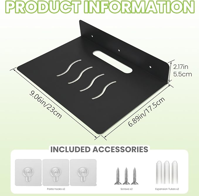Steel Floating Shelves for Wall,Small Wall Shelf，Suitable for Bedroom, Living Room, Bathroom, Kitchen, Office (Black, 9.06x6.89 in)