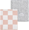 CREVENT 2Pcs 30''X40'' Cute Cozy Fluffy Warm Baby Blankets for Infants Toddlers' Bedding Crib Cot Stroller - Grey Cloud + Knit Checked Pink