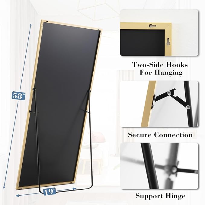 Mirror Full Length, Upgraded Body Wall Mirrors with Shatter-Proof Glass, Floor Standing, Hanging or Leaning, Tall Mirror with Stand Aluminum Alloy Frame for Bedroom