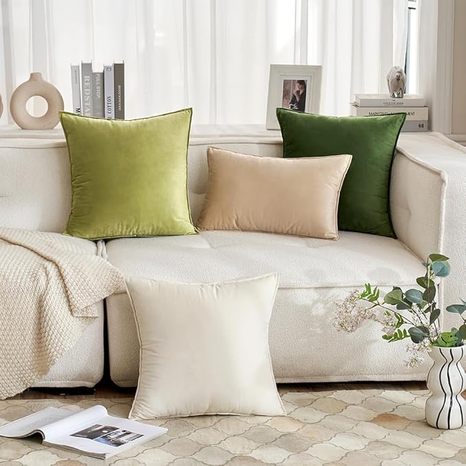 MIULEE Summer Beige Velvet Throw Pillow Covers 18x18 Soft Decorative Solid Square Cushion Cases Pack of 2 Modern Luxury Home Decor for Couch, Sofa, Bedroom