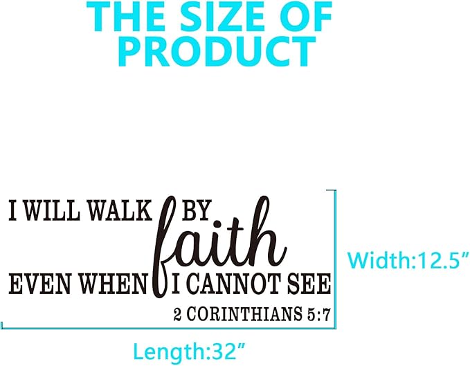 Christian Wall Decals for Living Room: Bible Verse Quotes Inspirational Bedroom Vinyl Art Wall Stickers - I Will Walk by Faith 32" X 12.5"