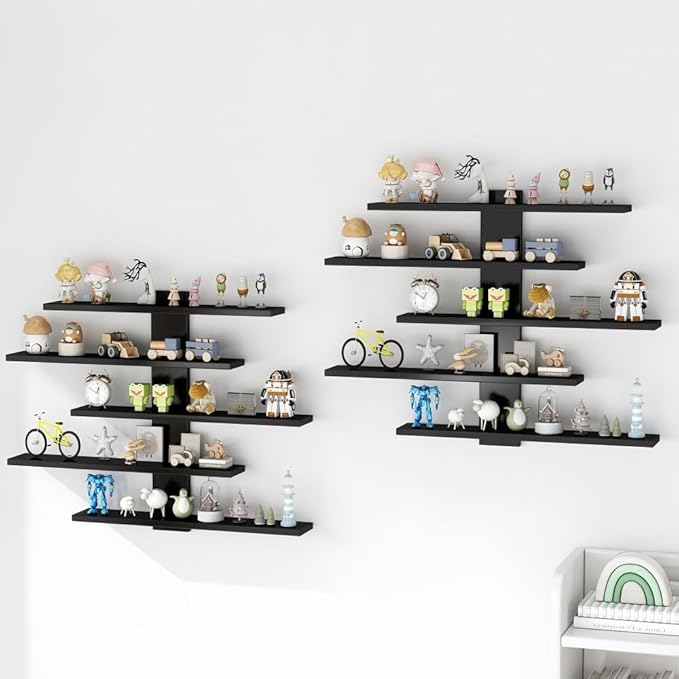 5-Tier Floating Wall Mounted Shelves, Wall Display Storage Shelf for Anime Figurines, Dolls, Plants & Statues, Decorative Organizer for Bedroom, Living Room, Study, Kids Room(White)