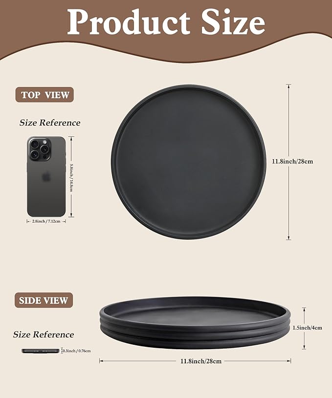Coffee Table Tray for Home Decor, Modern Table centerpieces, Round Decorative Tray Table centerpieces Serving Tray for Living Room, Office, Dining Room, Kitchen Island（Black）