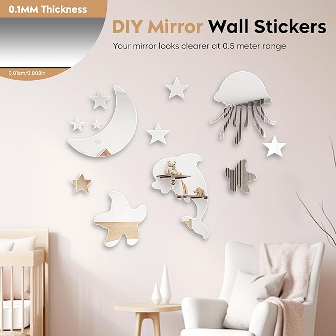 12" x 12" Acrylic Flexible Mirror Sheets, 16 Pack Self Adhesive Mirror Tiles Square Cuttable Mirror Wall Stickers, Non-Glass Plastic Mirror Stickers Safety Reflective for DIY Craft Home Wall Decor