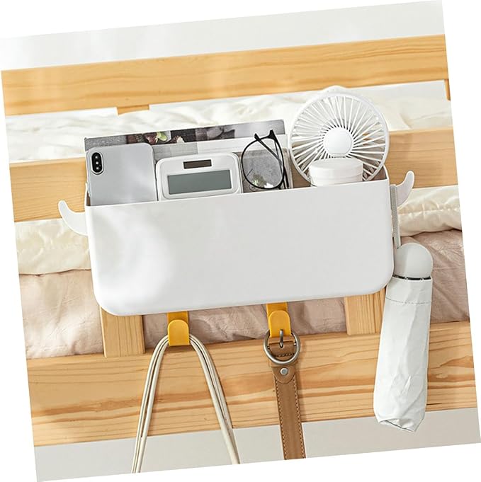 Bedside Caddy Hanging Organizer for Bunk Bed and Dorm Rooms White Bedside Storage Basket with Multiple Pockets for Cell Phones Chargers Books and Water Bottles Space-saving Hanging