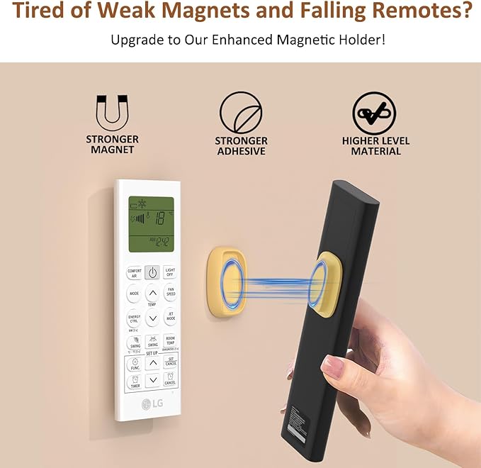 5 Pack Upgraded Magnetic Remote Control Holder Wall Mount - Enhanced N52 Magnets & Stronger Adhesive, No-Drill Remote Organizer for TV/Fan/AC Remotes