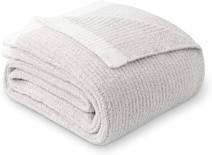 MH MYLUNE HOME Ultra Soft Ribbed Throw Blanket for Couch 50x60 Inches Luxurious Super Cozy Fluffy Microfiber Blanket Plush Warm Reversible Throw Blankets for Sofa Bed - Beige 50 x 60 Inches