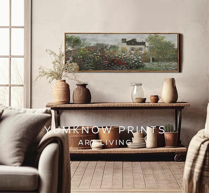 Framed Canvas Wall Art for Bedroom - Long Horizontal 13.5x40" Above the Bed - Vintage Farmhouse French Country Room Decor - Rustic Garden Botanical Flower Floral Oil Painting - Cottagecore Aesthetic