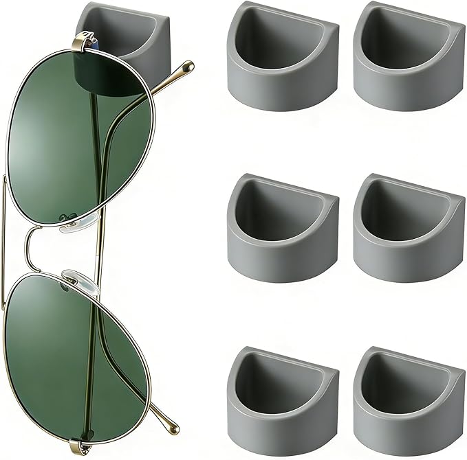 Eyewear Organizer 6 Pack, Wall Hanging Strong Adhesive Glasses Holder for Sunglasses, Reading Glasses at Car, Office, Home, Driver, Workshop(Grey)