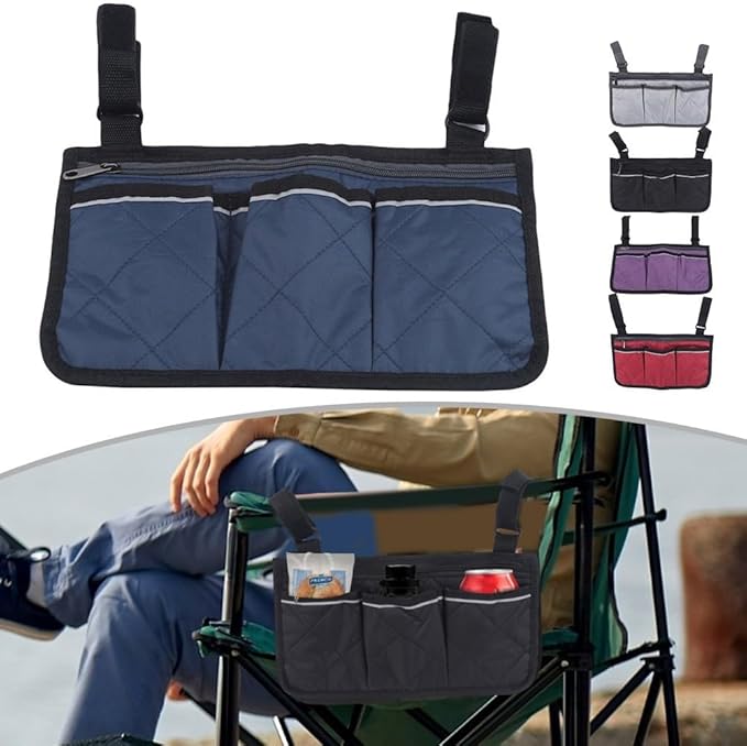Camping Armrest Storage Bag, Chair Armrest Organizer, Car Seat Hanging Bag, Extended Back Buckle Canvas Beach Chair StorageBag, Side HangingBag For Bedside/Outdoor/Beach/Camping(blue)