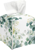 Flowers and Leaves Tissue Box Cover, Watercolor Green Tissue Holder Square with Bottom Belt for Home Bathroom Office Vanity Countertop, Housewarming Gifts Ideas for Women Friends Mom Bestie -02
