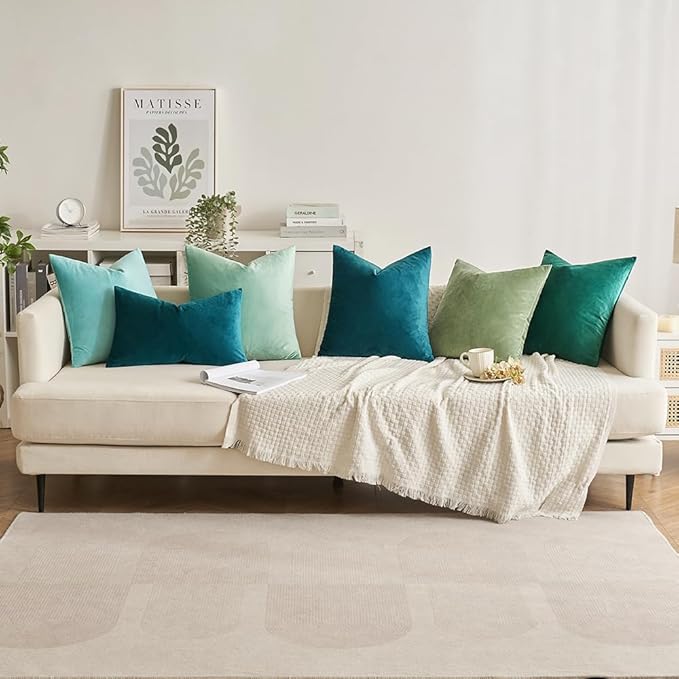 MIULEE Velvet Throw Pillow Covers 22x22 Inch, Pack of 2 - Teal, Soft Solid Decorative Pillow Covers Square Cushion Cases Modern Luxury Home Decor for Spring Couch Sofa Bedroom