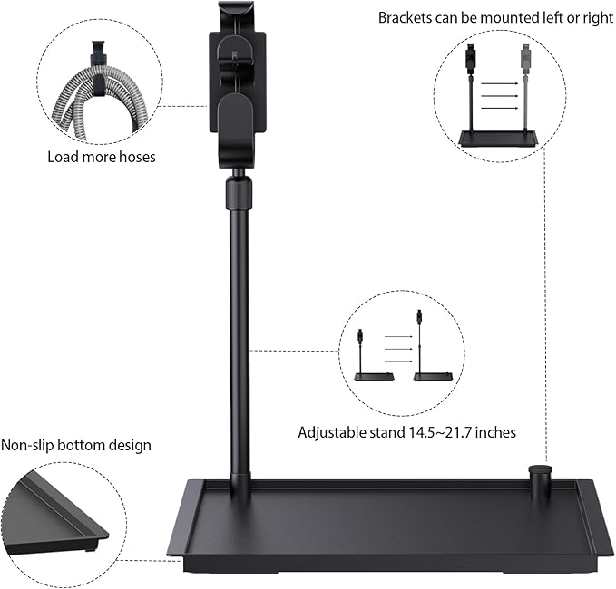 CPAP Protector Mat - CPAP Hose Holder Bedside Organizer - CPAP Hose Hanger with Retractable Hook for CPAP Mask & Tube,Keep cpap supplies neat and tidy, Enhances Sleep Quality (Matte Black)