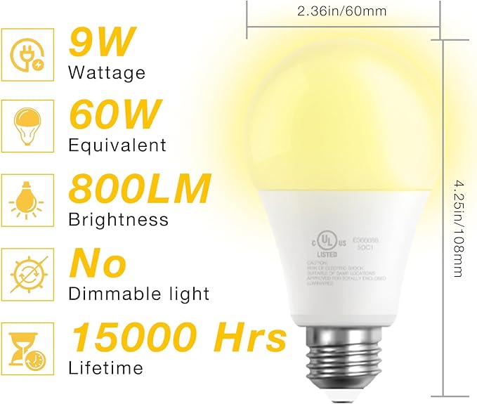 DAYBETTER 10 Pack A19 LED Light Bulbs, 60 Watt Equivalent LED Bulbs, Long Lifespan High Brightness 800LM Warm White 2700K, E26 Standard Base Light Bulbs for Home Bedroom Office, Non-Dimmable