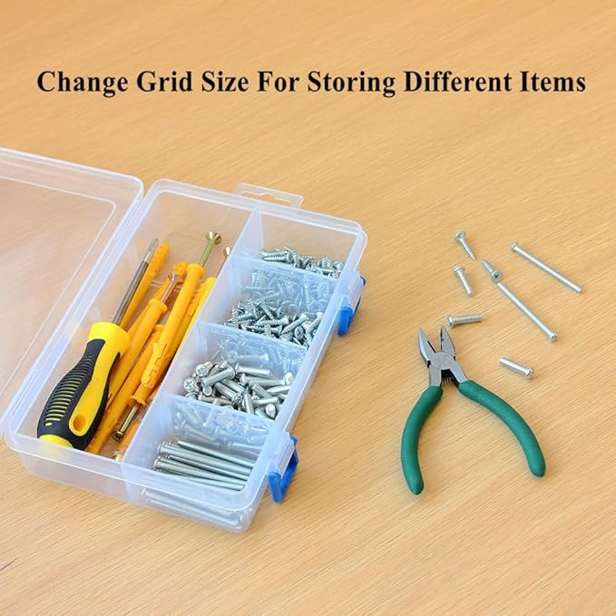 BangQiao 3 Pack Plastic Parts Storage Case and Adjustable Divider Box for Hardware and Craft, 8 Grids, Clear