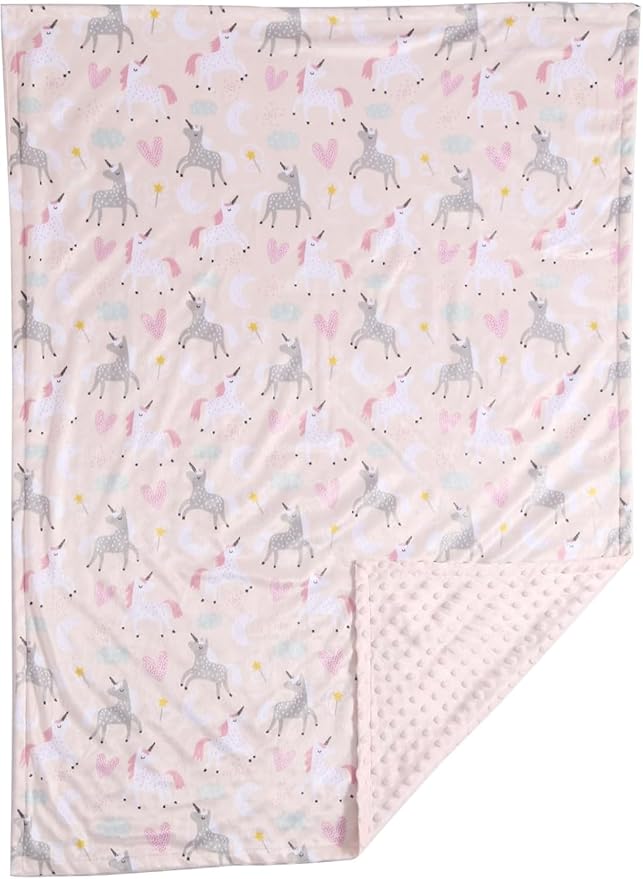 CREVENT 2Pcs 30''X40'' Cute Cozy Fluffy Warm Baby Blankets for Infants Toddlers' Bedding Crib Cot Stroller - Grey Cloud + Minky Unicorn