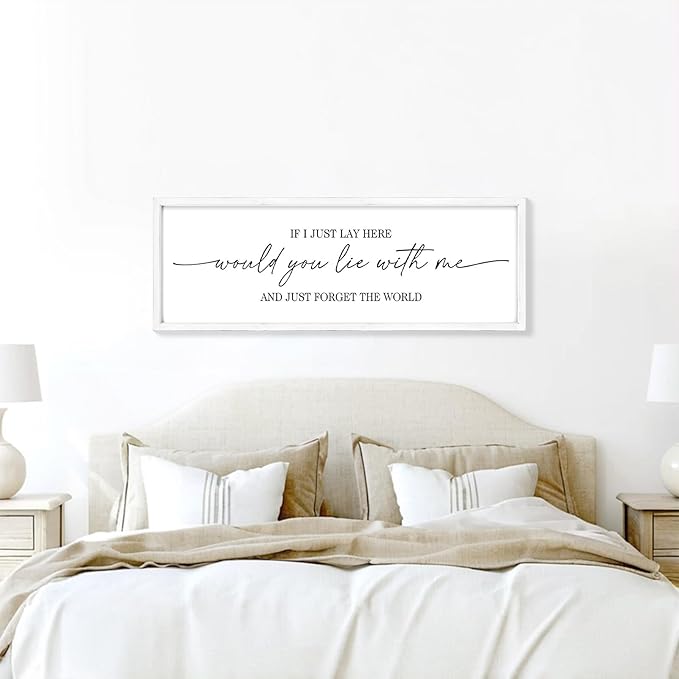 MODE HOME Farmhouse Bedroom Wall Art Above Bed with Title If I Just Lay Here Would You Lie With Me, Large Framed Wall Sign for Master Bedroom Wall Decor, Rustic Wall Art for Home Decor 42 x 15 Inch